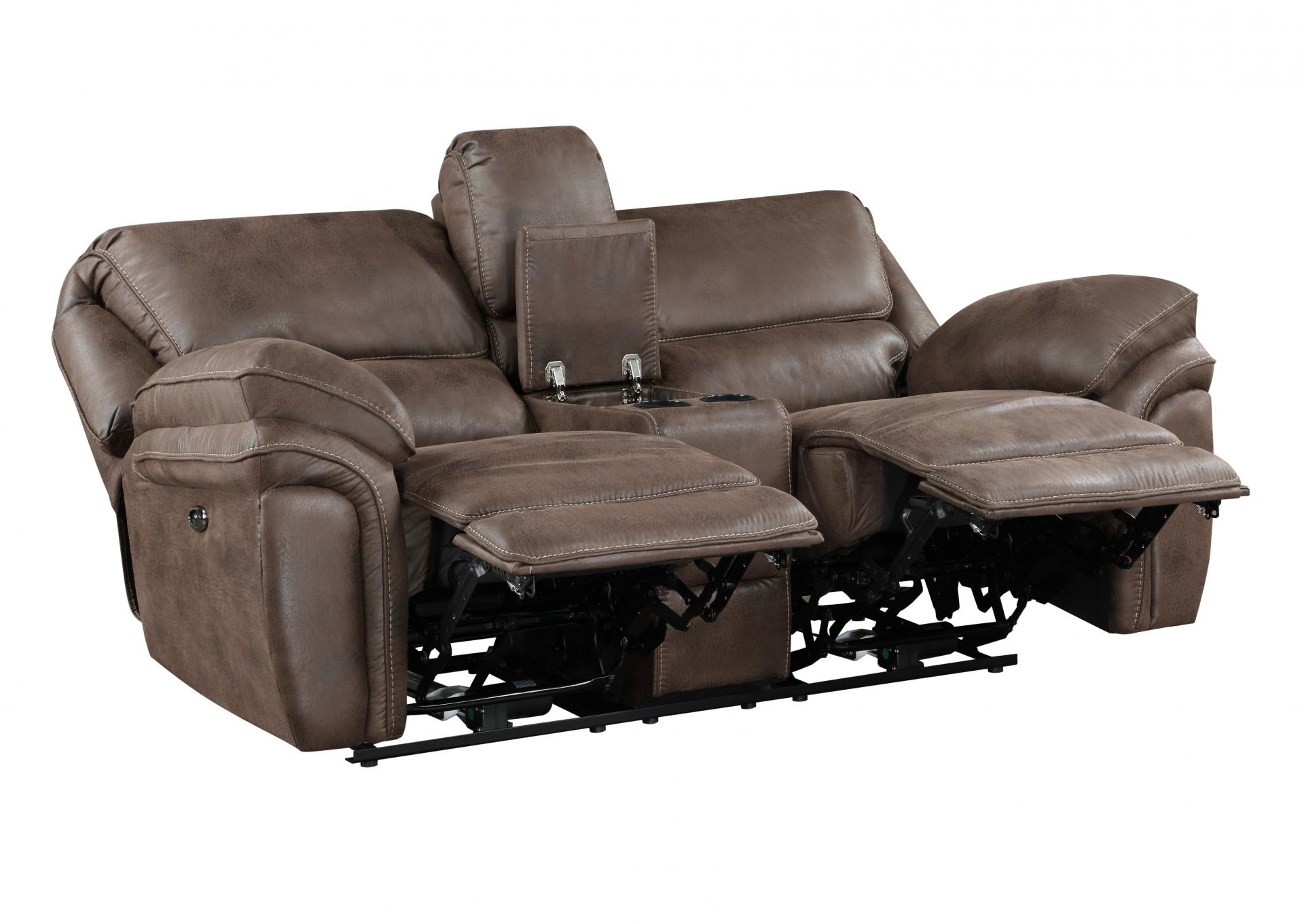 Proctor Power Double Reclining Loveseat with Console in Brown,Homelegance